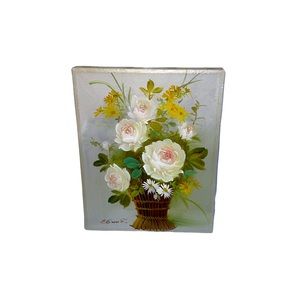Vintage E.S. Ward's Botanical Bliss, Floral Acrylic Still Life Canvas Painting